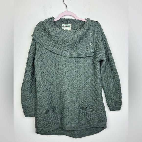 Aran Crafts Green Traditional Irish Merino Wool Chunky Knit Sweater Size Large - Picture 3 of 7